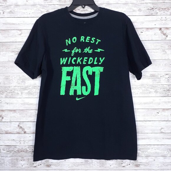 Nike Mens Short Sleeved Tee L Regular Fit Black Green 484 - Picture 1 of 3